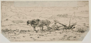 Paysage: Charrue attelè au repos