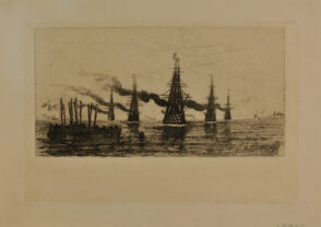 Seascape with Five Large Sailing Vessels and One Small Sailboat