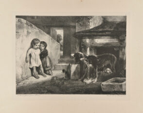 Une chienne montre les dents à deux petits enfants effrayés