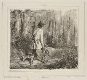 Sketch of a gamekeeper returning from a hunt