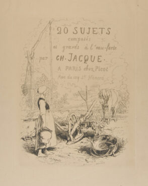 Title plate from the series “20 Sujets composés et gravés à l’eau-forte par Ch. Jacque”