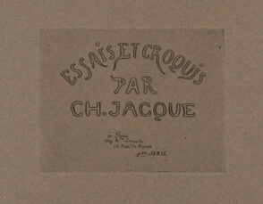 Title plate from the series “Essais et croquis par Ch. Jacque”