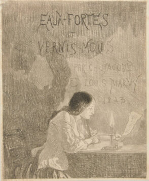 Title plate from the series “Eaux-fortes et vernis-mous par Ch. Jacque et Louis Marvy”