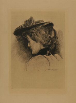 Profile of a woman from the left