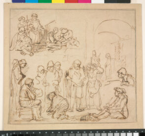 A Group of Spectators, after a work by Rembrandt, possibly “Christ and the Adultress”