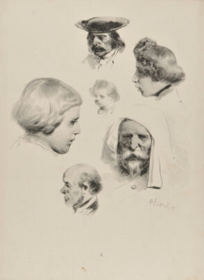 Sheet of sketches: six male heads