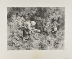 Woman Gathering Wood, with a Donkey to the Right