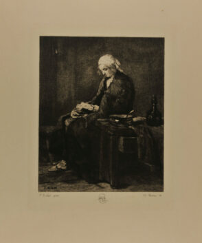 Woman Reading with Bowl and Jug on Table