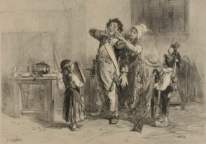 Soldier Being Outfitted by His Family