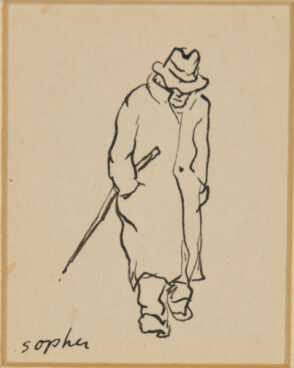 Man Walking Wearing Hat and Trench Coat