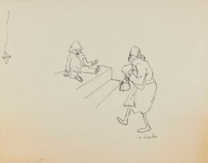 Woman Walking Towards Child on Stairs