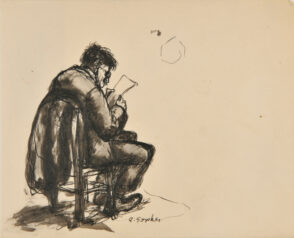 Man Sitting in Chair Reading