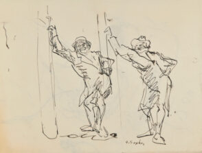 Two Men Leaning Against Columns (recto); Sketches (verso)
