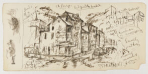 Street Scene with Inscriptions (recto); Sketch of a Man (verso)