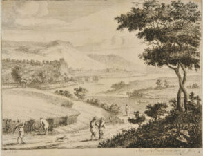 Wheat Field by a River, with Two Reapers