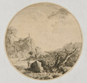 Rocky Landscape, with Broken Tree in Foreground