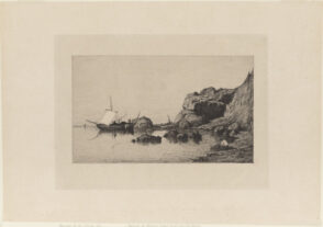 Barque de Pêcheurs Faisant Escale Dans Les Rochers De Collioure (Pyrenees Orientales)