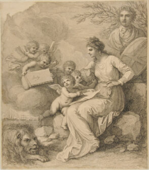 Allegorical Figure of Great Britain, Seated on Rocks by the Sea, Attended by Cupid