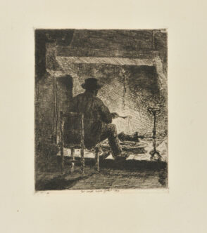 Man at a Fireplace Roasting a Fowl on a Spit