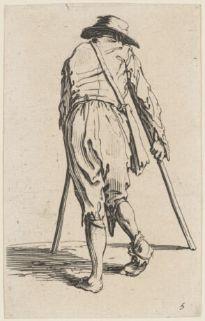 The Beggar on Crutches, Seen from the Back, Wearing a Hat