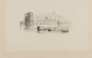 Boats on River, with Stone Bridge and Cathedral in Background