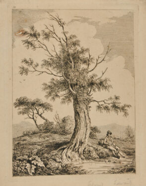 Landscape, with Man with Pack Resting Near an Old Tree