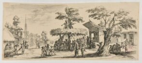 People Gathering under a Tree in the Town Square