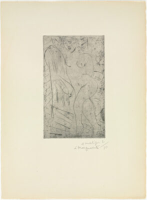 Nude in an Armchair, Legs Crossed, Left Arm Raised