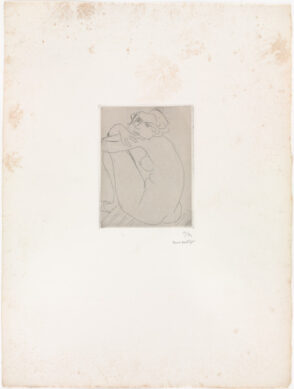 Crouching Nude on Striped Seat