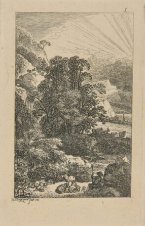 Clearing Thunderstorm in a Rocky Landscape, with a Shepherd Resting with His Flock
