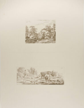 Landscape with Thatched Cottages (top); Young Cowherd with a Dog and Five Cows (bottom)