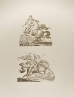 Nymph Riding on a Young Centaur (top); Nude Warrior Abducting a Nymph on Horseback (bottom)