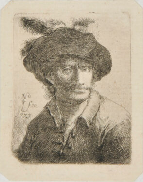 Bust of a Man Wearing a Hat with Three Feathers