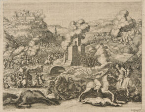 Battle Scene, with Cattle on Hill in Distance