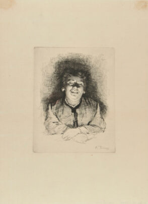 Smiling Woman, with Folded Hands, Light Shining on Her Face