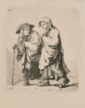 Two Beggar Women Walking Toward the Left