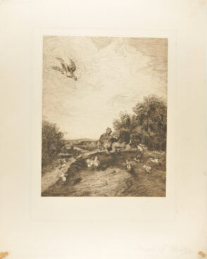 Landscape with Hawk Swooping Down Over a Brood of Frightened Chicks and Their Mother
