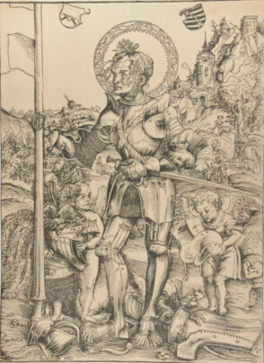 Saint George Standing Between Two Angels