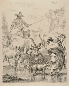 Shepherd and Shepherdess with the Herd Crossing the Brook