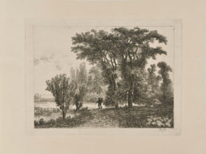 Landscape with Man Passing Near Two Trees