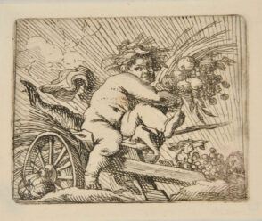 Child on a Wheelbarrow, Holding Fruit