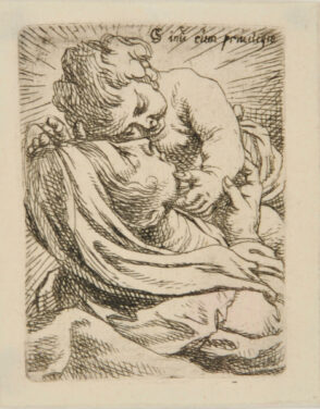 Virgin Looking Up at Child, Whom She is Holding Up