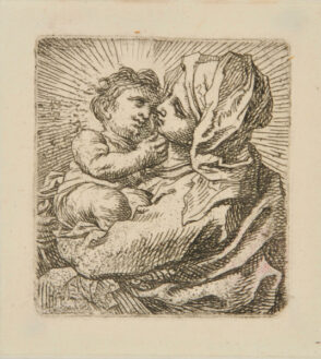 Virgin, Turned to Left, Holding Child Close in Her Arms