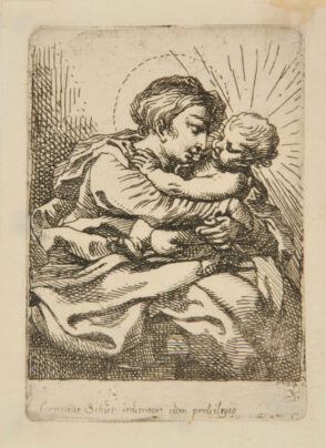 Virgin, Turned to Right, Holding Child Embracing Her