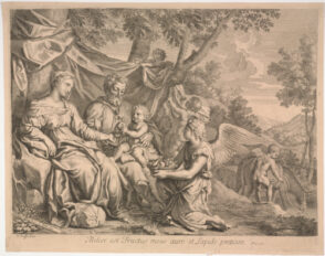 The Holy Family in a Landscape with a Kneeling Angel Offering a Basket of Fruit