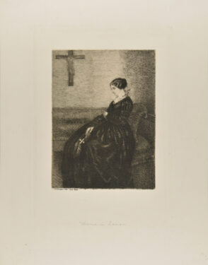 Woman, Dressed in Mourning, Sitting Before a Crucifix