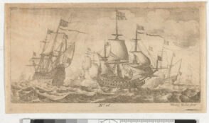 A Fleet of Sailing Frigates, with a Round Barrel Buoy in Foreground at Left