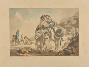 Gypsy Camp with Woman and Two Children by a Donkey