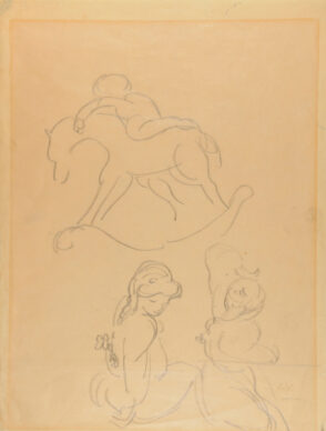 Untitled (Sketches of Child on a Rocking Chair and Two Women)