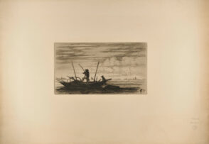 Pêcheur en barque avec son chien